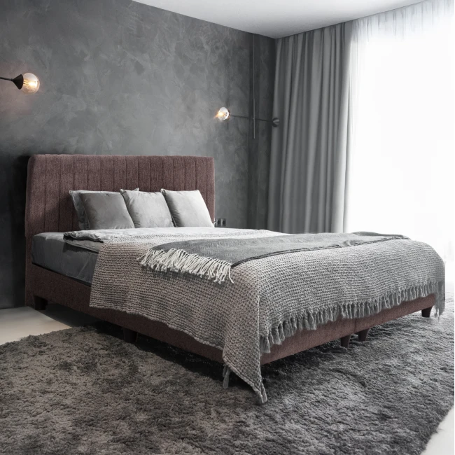 ΚΡEΒΑΤΙ ΔΙΠΛΟ HILDA HM717.02 ΥΦΑΣΜΑ ΜΠΟΥΚΛΕ ΚΑΦΕ--ΓΙΑ ΣΤΡΩΜΑ 160x200εκ.