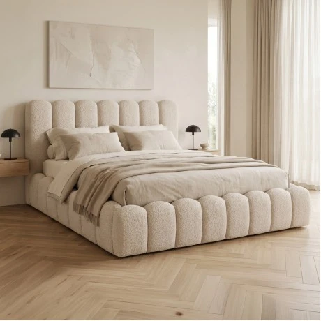 ΚΡΕΒΑΤΙ ΔΙΠΛΟ MARIUS HM759.03 ΜΠΕΖ CHENILLE ΥΦΑΣΜΑ-- ΓΙΑ ΣΤΡΩΜΑ 160x200εκ