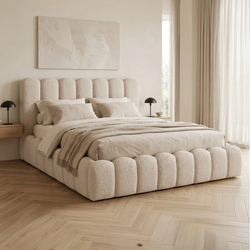 ΚΡΕΒΑΤΙ ΔΙΠΛΟ MARIUS HM759.03 ΜΠΕΖ CHENILLE ΥΦΑΣΜΑ-- ΓΙΑ ΣΤΡΩΜΑ 160x200εκ