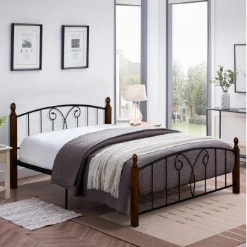 ΚΡΕΒΑΤΙ ΔΙΠΛΟ SUZIE HM585 ΓΙΑ ΣΤΡΩΜΑ 150x200 εκ. ΜΕΤΑΛΛΟ RUBBERWOOD