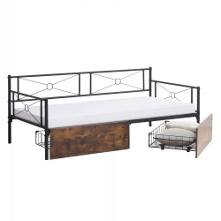 ΚΡΕΒΑΤΙ-ΚΑΝΑΠΕΣ BERNIE HM21120.01 ΜΑΥΡΟΣ ΜΕΤΑΛ. ΣΚΕΛΕΤΟΣ & 2 ΣΥΡΤΑΡΙΑ- ΓΙΑ 190x90εκ.