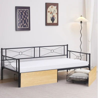 ΚΡΕΒΑΤΙ-ΚΑΝΑΠΕΣ BERNIE HM21120.02 ΜΑΥΡΟΣ ΜΕΤΑΛ.ΣΚΕΛΕΤΟΣ & 2 SONAMA ΣΥΡΤΑΡΙΑ-190x90εκ.