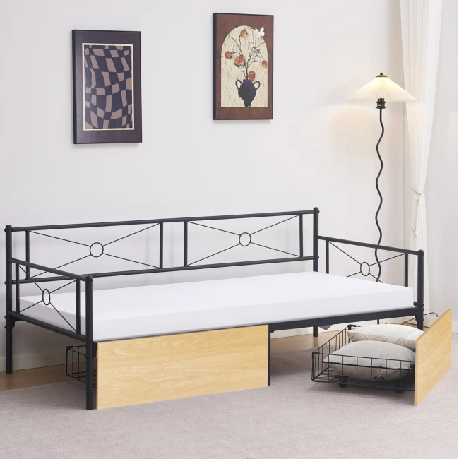 ΚΡΕΒΑΤΙ-ΚΑΝΑΠΕΣ BERNIE HM21120.02 ΜΑΥΡΟΣ ΜΕΤΑΛ.ΣΚΕΛΕΤΟΣ & 2 SONAMA ΣΥΡΤΑΡΙΑ-190x90εκ.