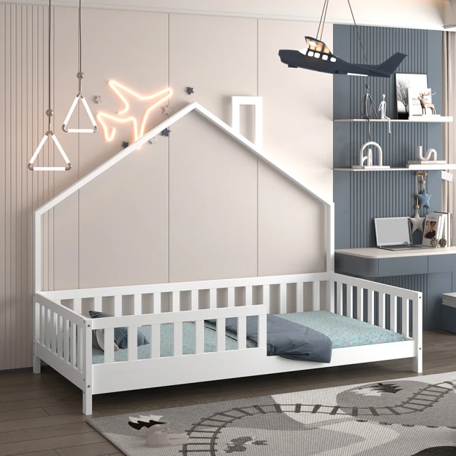 ΚΡΕΒΑΤΙ ΠΑΙΔΙΚΟ HOUSER HM740.03 τ.MONTESSORI ΞΥΛΟ ΠΕΥΚΟ ΛΕΥΚΟ--ΓΙΑ 190x90εκ