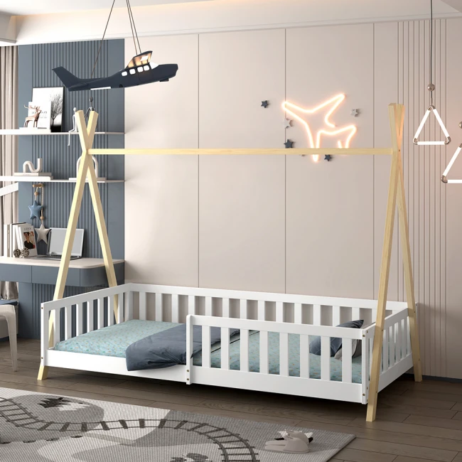 ΚΡΕΒΑΤΙ ΠΑΙΔΙΚΟ ΜΕ ΚΑΓΚΕΛΑ MUNK HM739.03 τ.MONTESSORI ΠΕΥΚΟ ΦΥΣΙΚΟ-ΛΕΥΚΟ--190x90εκ