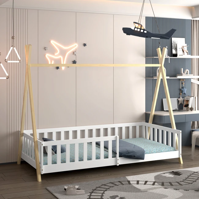 ΚΡΕΒΑΤΙ ΠΑΙΔΙΚΟ ΜΕ ΚΑΓΚΕΛΑ MUNK HM739.03 τ.MONTESSORI ΠΕΥΚΟ ΦΥΣΙΚΟ-ΛΕΥΚΟ--190x90εκ