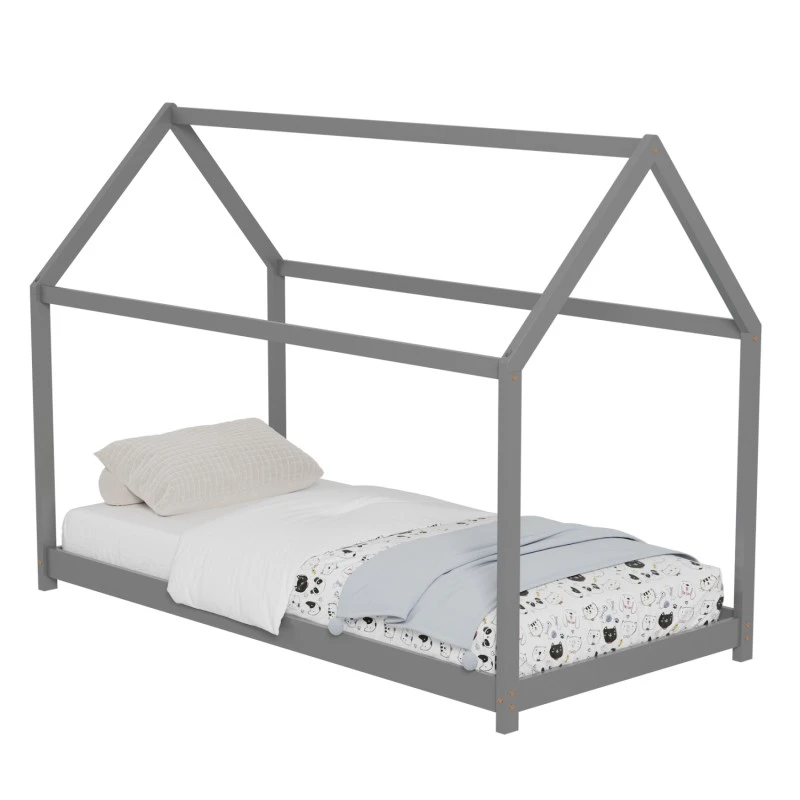 ΚΡΕΒΑΤΙ ΠΑΙΔΙΚΟ PEPE HM677.05 τ.MONTESSORI ΞΥΛΟ ΠΕΥΚΟ ΓΚΡΙ- 190x90εκ