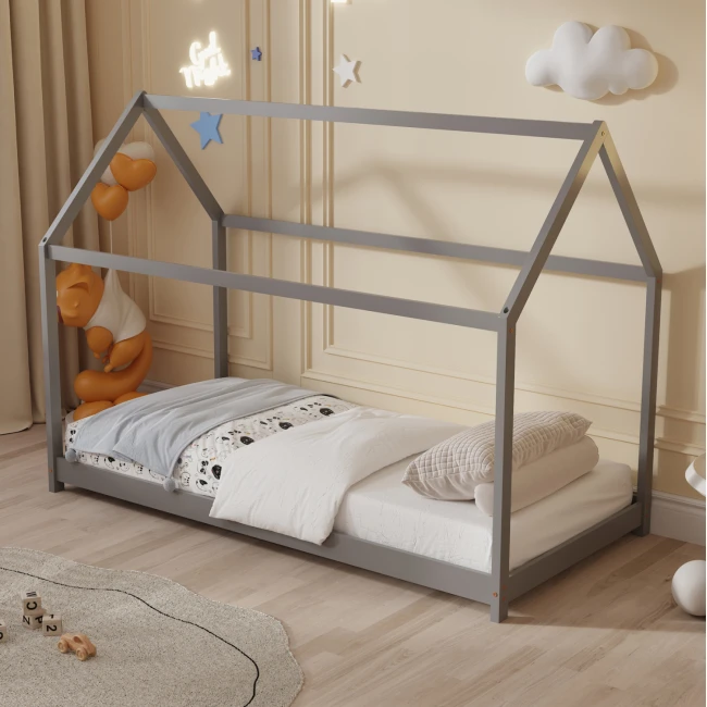 ΚΡΕΒΑΤΙ ΠΑΙΔΙΚΟ PEPE HM677.05 τ.MONTESSORI ΞΥΛΟ ΠΕΥΚΟ ΓΚΡΙ- 190x90εκ