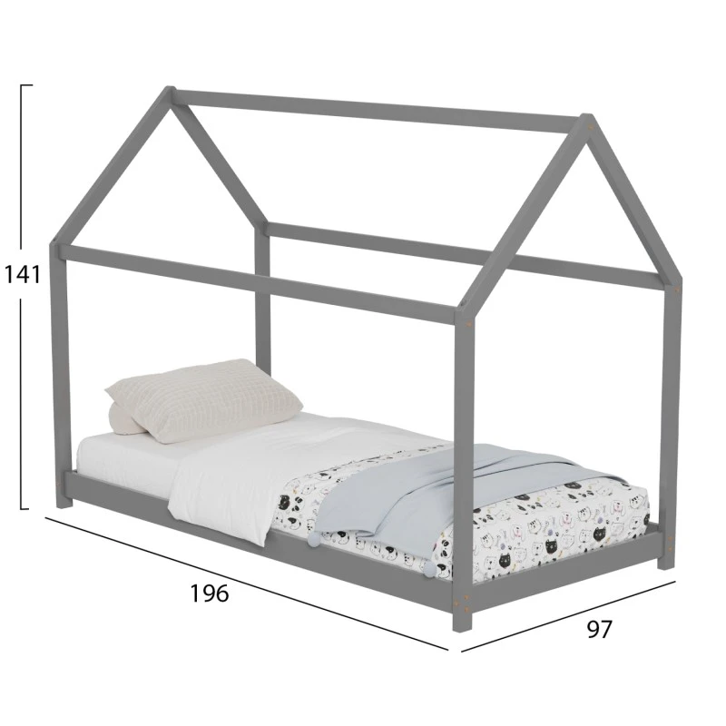ΚΡΕΒΑΤΙ ΠΑΙΔΙΚΟ PEPE HM677.05 τ.MONTESSORI ΞΥΛΟ ΠΕΥΚΟ ΓΚΡΙ- 190x90εκ
