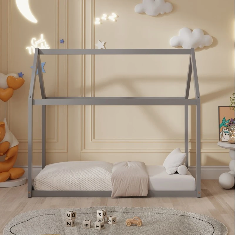 ΚΡΕΒΑΤΙ ΠΑΙΔΙΚΟ PEPE HM678.05 τ.MONTESSORI ΞΥΛΟ ΠΕΥΚΟ ΓΚΡΙ- 140x70εκ