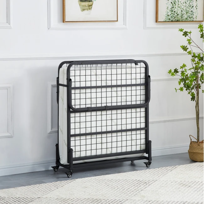 ΚΡΕΒΑΤΙ-ΡΑΝΤΖΟ ΜΕ ΣΤΡΩΜΑ NETTI HM691.01 ΜΕΤΑΛΛΙΚΟ ΜΑΥΡΟ ΜΑΤ 190x76x30Υεκ.