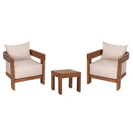 LOUNGE ΣΕΤ KIOTO HM10960 ΤΡΑΠΕΖΑΚΙ & 2 ΠΟΛΥΘΡΟΝΕΣ--ΞΥΛΟ TEAK--ΜΠΕΖ ΜΑΞΙΛΑΡΙΑ