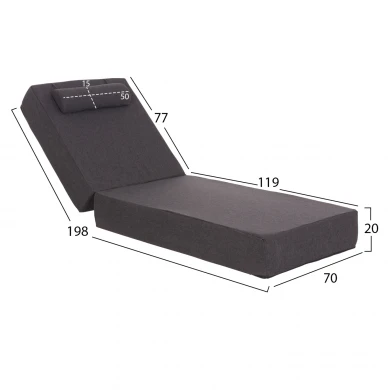 ΜΑΞΙΛΑΡΙ ΞΑΠΛΩΣΤΡΑΣ KIHEI HM21094.03 OLEFIN ΣΚΟΥΡΟ ΓΚΡΙ ΜΕ FOAM 198x70x20Υεκ