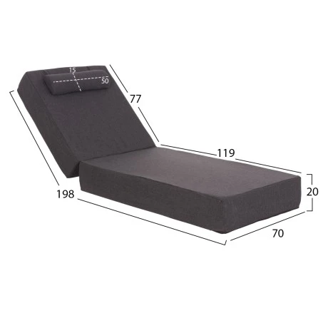 ΜΑΞΙΛΑΡΙ ΞΑΠΛΩΣΤΡΑΣ KIHEI HM21094.03 OLEFIN ΣΚΟΥΡΟ ΓΚΡΙ ΜΕ FOAM 198x70x20Υεκ