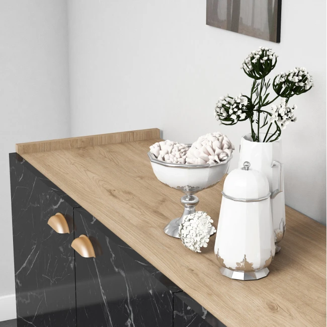 ΜΠΟΥΦΕΣ ΜΕΛΑΜΙΝΗΣ HM9045.01 NATURAL WOOD - ΜΑΥΡΟ ΜΑΡΜΑΡΟ 180x41x77,8Y εκ.