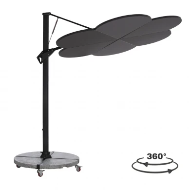 ΟΜΠΡΕΛΑ ΜΕ ΒΑΣΗ ΣΕΙΡΑ CANNOPY (flower) HM21286.01 ΑΛΟΥΜΙΝΙΟ-ΓΡΑΝΙΤΗΣ-ΜΟΛΥΒΙ ΧΡΩΜΑ 2,38x2,2μ