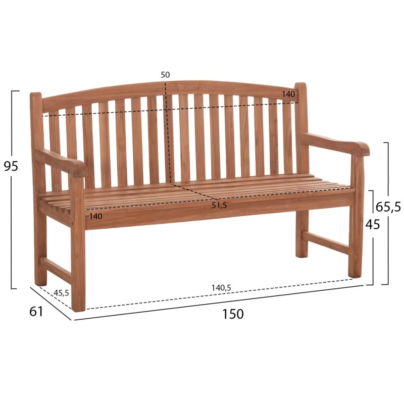 ΠΑΓΚΑΚΙ ΚΗΠΟΥ 3ΘΕΣΙΟ ELENA HM18125 ΞΥΛΟ TEAK--ΦΥΣΙΚΟ 150x61x95Υεκ.