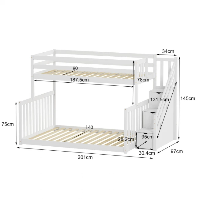 ΠΑΙΔΙΚH ΚΟΥΚΕΤΑ τ.MONTESSORI BEAMER HM711.03 ΞΥΛΟ ΠΕΥΚΟΥ ΣΕ ΛΕΥΚΟ-ΣΤΡΩΜΑΤΑ 90-140x190εκ