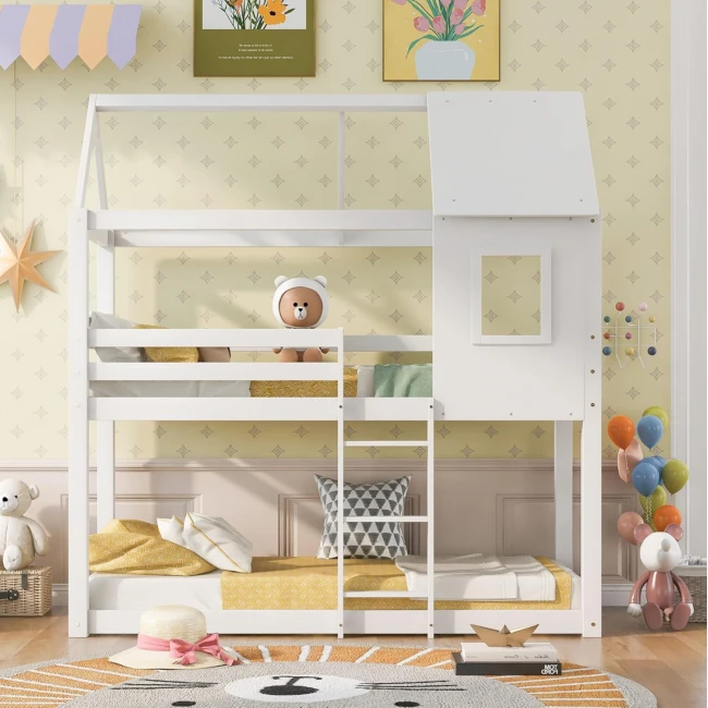 ΠΑΙΔΙΚΗ ΚΟΥΚΕΤΑ ΣΠΙΤΑΚΙ  τ.MONTESSORI HOOD HM705.03 ΞΥΛΟ ΠΕΥΚΟΥ ΣΕ ΛΕΥΚΟ-ΣΤΡΩΜΑΤΑ 190x90εκ