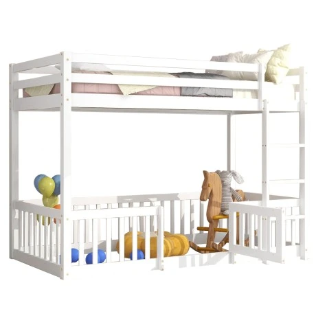 ΠΑΙΔΙΚΗ ΚΟΥΚΕΤΑ τ.MONTESSORI ΜΕ ΠΑΡΚΑΚΙ PLAYKID HM703.03 ΞΥΛΟ ΠΕΥΚΟΥ ΛΕΥΚΟ ΓΙΑ 190x90εκ