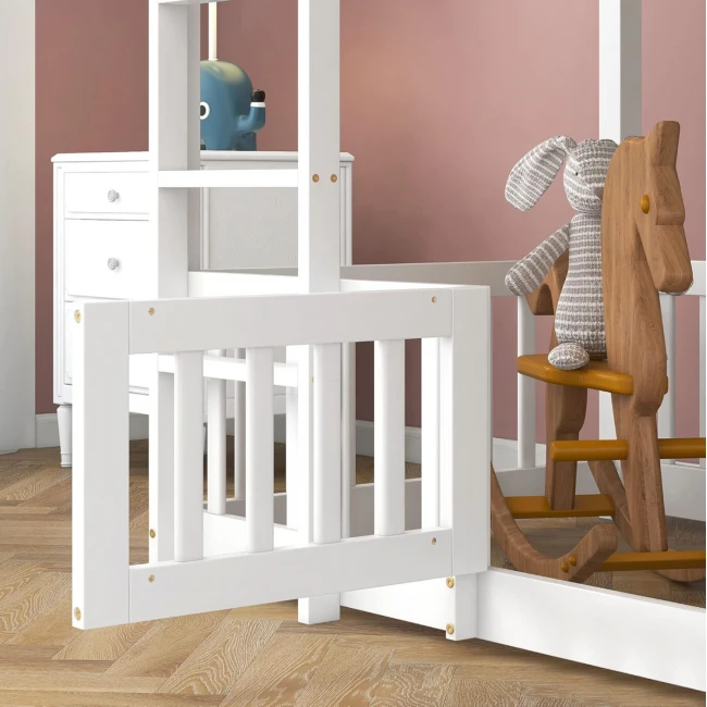ΠΑΙΔΙΚΗ ΚΟΥΚΕΤΑ ΜΕ ΠΑΡΚΑΚΙ PLAYKID HM703.03 ΞΥΛΟ ΠΕΥΚΟΥ ΛΕΥΚΟ ΓΙΑ 190x90εκ