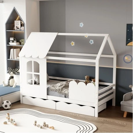 ΠΑΙΔΙΚΟ ΚΡΕΒΑΤΙ τ.MONTESSORI ΜΕ ΣΥΡΤΑΡΙΑ DOMER HM710.03 ΞΥΛΟ ΠΕΥΚΟΥ ΛΕΥΚΟ-ΣΤΡΩΜΑ 90x190εκ