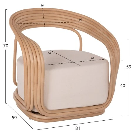 ΠΟΛΥΘΡΟΝΑ DUCHESS ΑΠΟ RATTAN ΦΥΣΙΚΟ-ΕΚΡΟΥ ΜΑΞΙΛΑΡΙ HM9478 81x59x70Y εκ.