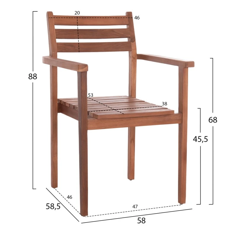 ΠΟΛΥΘΡΟΝΑ KEMPO HM6358 ΞΥΛΟ TEAK ΣΕ ΦΥΣΙΚΟ--58x58,5x88Υεκ.