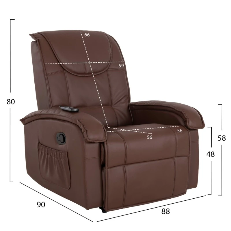 ΠΟΛΥΘΡΟΝΑ RELAX ΜΕ ΜΗΧΑΝΙΣΜΟ MASSAGE ROCCA HM0026.03 PU ΚΑΦΕ ΣΚΟΥΡΟ 80x96x97 εκ.