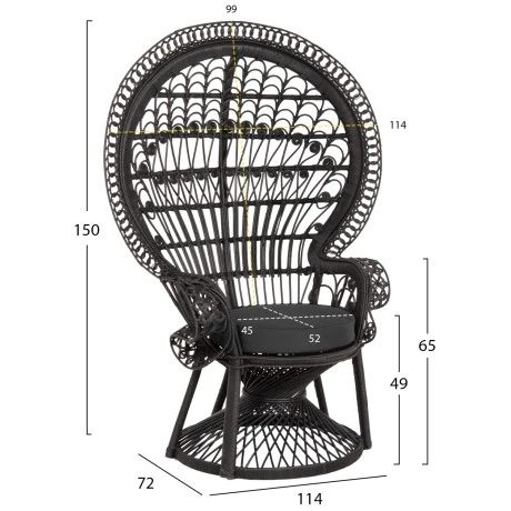 ΠΟΛΥΘΡΟΝΑ ROYAL PEACOCK HM9342.03 RATTAN ΜΑΥΡΟ-ΜΑΞΙΛΑΡΙ ΜΑΥΡΟ 114x72x150Yεκ.