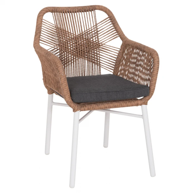 ΠΟΛΥΘΡΟΝΑ TOPIN HM6048.01 ΑΛΟΥΜΙΝΙΟ ΛΕΥΚΟ-P.E. RATTAN ΑΝΟΙΧΤΟ ΚΑΦΕ-ΜΑΞΙΛΑΡΙ ΓΚΡΙ 57x65x84Υ εκ