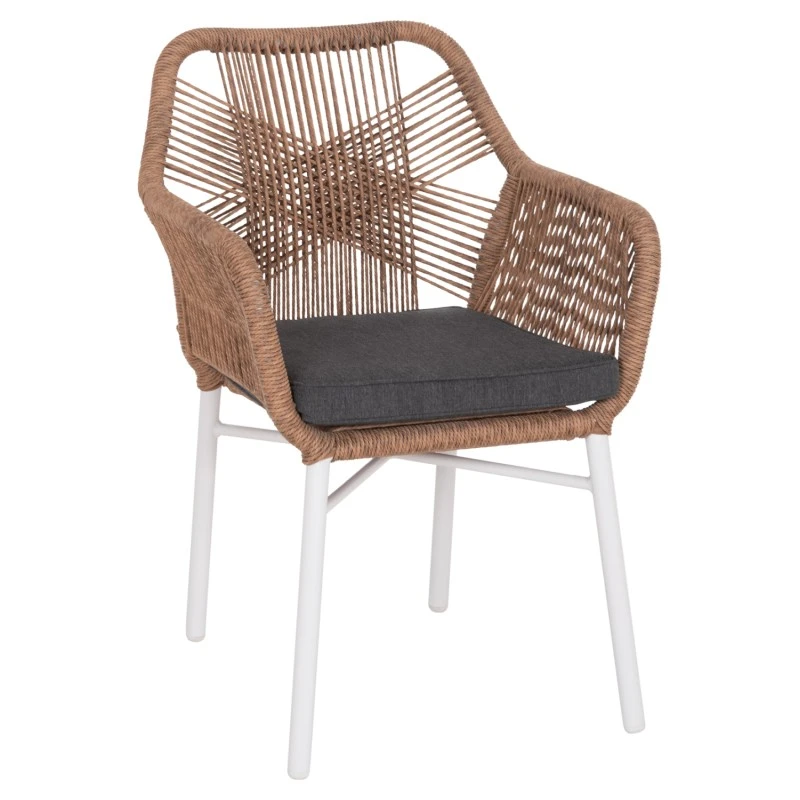 ΠΟΛΥΘΡΟΝΑ TOPIN HM6048.01 ΑΛΟΥΜΙΝΙΟ ΛΕΥΚΟ-P.E. RATTAN ΑΝΟΙΧΤΟ ΚΑΦΕ-ΜΑΞΙΛΑΡΙ ΓΚΡΙ 57x65x84Υ εκ