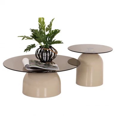 ΣΕΤ 2 ΤΡΑΠΕΖΙΑ ΣΑΛΟΝΙΟΥ BELLINS HM18313.04 ΜΠΕΖ ΜΕΤΑΛ.ΒΑΣΕΙΣ--ΓΥΑΛΙ Φ50εκ & Φ80εκ