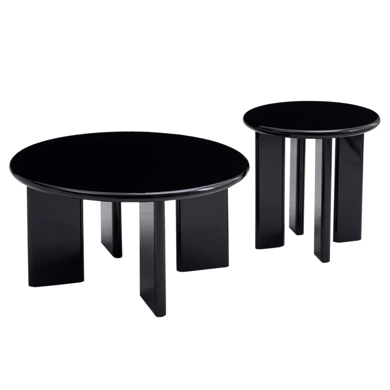 ΣΕΤ 2 ΤΡΑΠΕΖΙΑ ΣΑΛΟΝΙΟΥ FLIX HM18452.02 MDF ΣΕ GLOSSY ΜΑΥΡΟ Φ80 & Φ50εκ