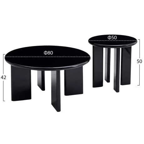 ΣΕΤ 2 ΤΡΑΠΕΖΙΑ ΣΑΛΟΝΙΟΥ FLIX HM18452.02 MDF ΣΕ GLOSSY ΜΑΥΡΟ Φ80 & Φ50εκ