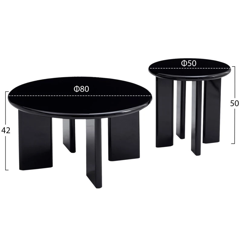 ΣΕΤ 2 ΤΡΑΠΕΖΙΑ ΣΑΛΟΝΙΟΥ FLIX HM18452.02 MDF ΣΕ GLOSSY ΜΑΥΡΟ Φ80 & Φ50εκ
