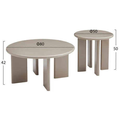 ΣΕΤ 2 ΤΡΑΠΕΖΙΑ ΣΑΛΟΝΙΟΥ FLIX HM18452.05 MDF ΣΕ GLOSSY TAUPE Φ80 & Φ50εκ
