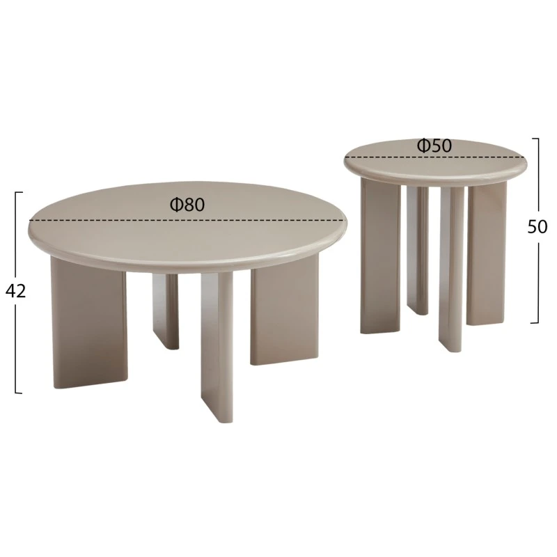 ΣΕΤ 2 ΤΡΑΠΕΖΙΑ ΣΑΛΟΝΙΟΥ FLIX HM18452.05 MDF ΣΕ GLOSSY TAUPE Φ80 & Φ50εκ