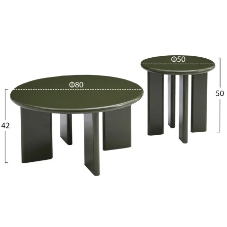ΣΕΤ 2 ΤΡΑΠΕΖΙΑ ΣΑΛΟΝΙΟΥ FLIX HM18452.07 MDF ΣΕ GLOSSY ΠΡΑΣΙΝΟ Φ80 & Φ50εκ