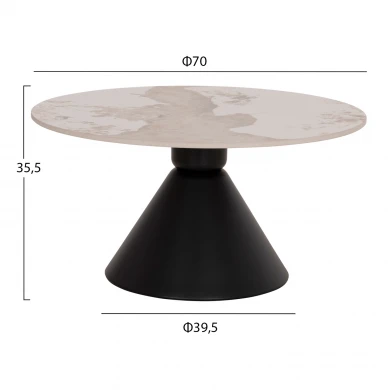 ΣΕΤ 2 ΤΡΑΠΕΖΙΑ ΣΑΛΟΝΙΟΥ JEN HM18305.02 ΜΕΤΑΛΛΟ ΜΑΥΡΟ-SINTERED STONE PANDORA Φ50εκ & Φ70εκ