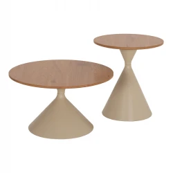 ΣΕΤ 2 ΤΡΑΠΕΖΙΑ ΣΑΛΟΝΙΟΥ JENNEL(X) HM18308.04 ΜΕΤΑΛΛΟ ΣΑΜΠΑΝΙ--MDF ΣΕ ΦΥΣΙΚΟ Φ50εκ & Φ70εκ