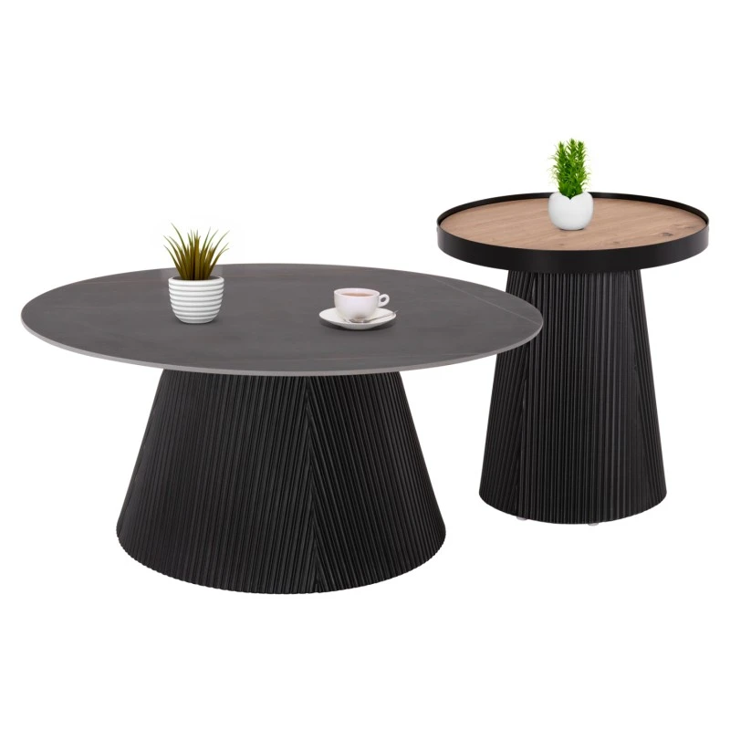 ΣΕΤ 2ΤΜΧ ΤΡΑΠΕΖΙΑ ΣΑΛΟΝΙΟΥ DUNCAN HM21081 MDF ΚΑΙ ΚΕΡΑΜΙΚΟ TOP Φ80εκ & Φ45εκ