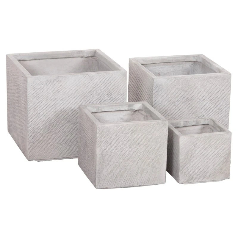ΣΕΤ 4ΤΜΧ ΓΛΑΣΤΡΕΣ ΤΕΤΡΑΓΩΝΕΣ GARDENER HM4730 FIBERCLAY ΓΚΡΙ CEMENT 37x37x32Υεκ.
