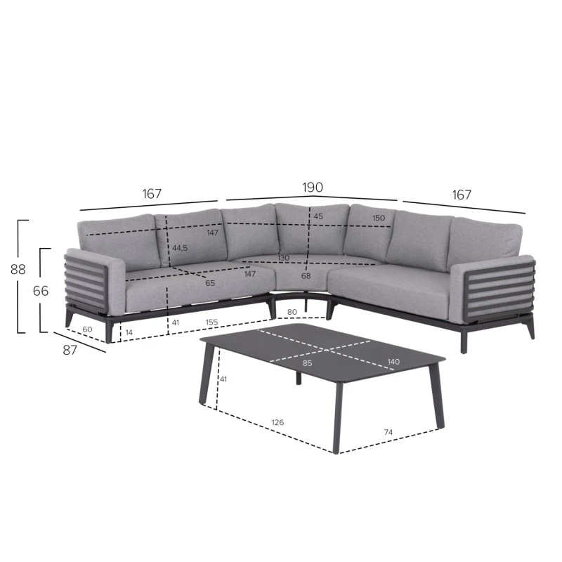 ΣΕΤ ΣΑΛΟΝΙ ΕΞ.ΧΩΡΟΥ 4ΤΜΧ ORION CORNER HM6191.01 ΣΚΟΥΡΟ ΓΚΡΙ ΑΛΟΥΜΙΝΙΟ & OLEFIN