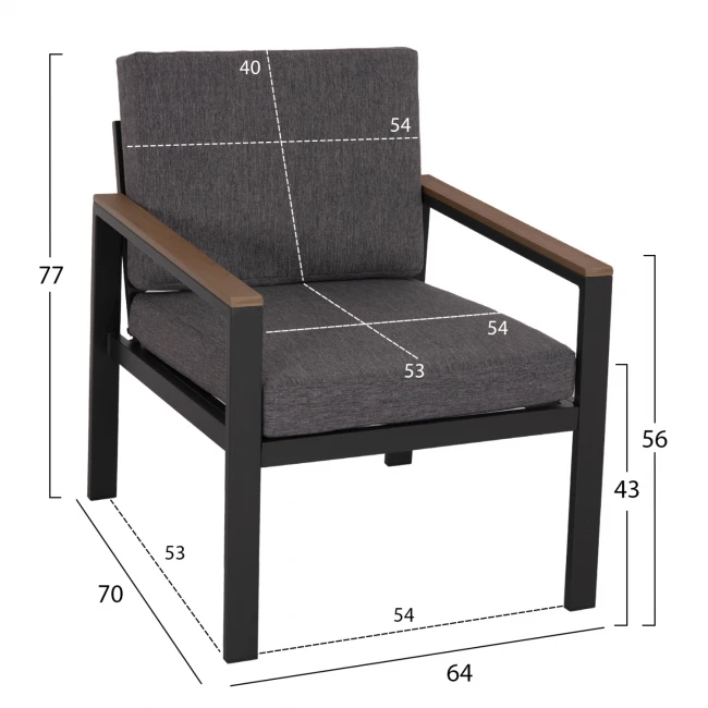 ΣΕΤ ΣΑΛΟΝΙ ΕΞ.ΧΩΡΟΥ 4ΤΜΧ SAFIN HM6278.03 ΑΛΟΥΜΙΝΙΟ & OLEFIN ΣΚΟΥΡΟ ΓΚΡΙ--POLYWOOD