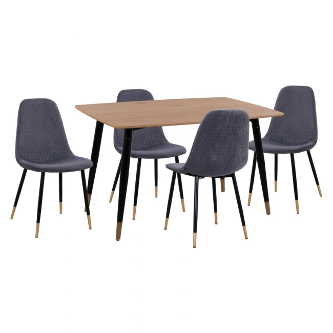 ΣΕΤ ΤΡΑΠΕΖΑΡΙΑΣ 5ΤΜΧ ALIZA HM11196.01 MDF TOP-ΒΕΛΟΥΔΟ ΓΚΡΙ & ΜΕΤΑΛΛΟ ΜΑΥΡΟ