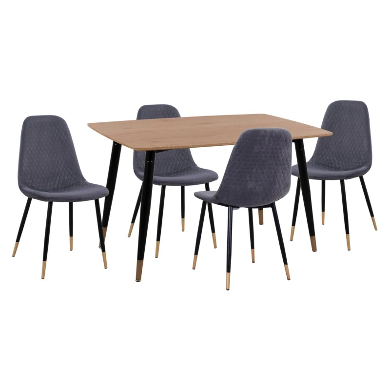 ΣΕΤ ΤΡΑΠΕΖΑΡΙΑΣ 5ΤΜΧ ALIZA HM11196.01 MDF TOP-ΒΕΛΟΥΔΟ ΓΚΡΙ & ΜΕΤΑΛΛΟ ΜΑΥΡΟ