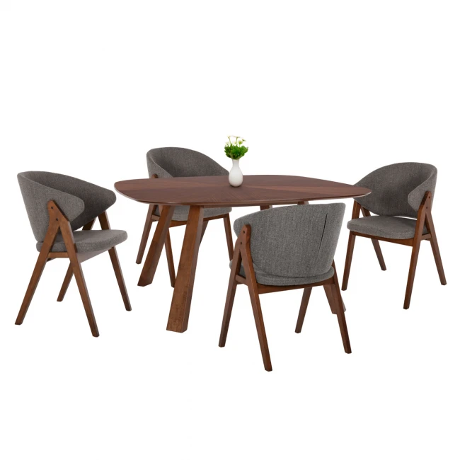 ΣΕΤ ΤΡΑΠΕΖΑΡΙΑΣ 5ΤΜΧ HANA HM21340.02 ΤΡΑΠΕΖΙ ΑΠΟ MDF--ΚΑΡΕΚΛΕΣ ΑΠΟ RUBBERWOOD