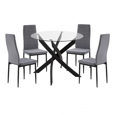 ΣΕΤ ΤΡΑΠΕΖΑΡΙΑΣ 5ΤΜΧ LADY HM21199.01 ΓΥΑΛΙ--ΜΕΤΑΛΛΟ ΣΕ ΜΑΥΡΟ & ΒΕΛΟΥΔΟ ΓΚΡΙ