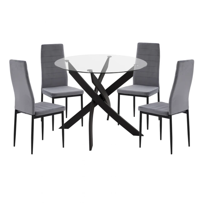 ΣΕΤ ΤΡΑΠΕΖΑΡΙΑΣ 5ΤΜΧ LADY HM21199.01 ΓΥΑΛΙ--ΜΕΤΑΛΛΟ ΣΕ ΜΑΥΡΟ & ΒΕΛΟΥΔΟ ΓΚΡΙ